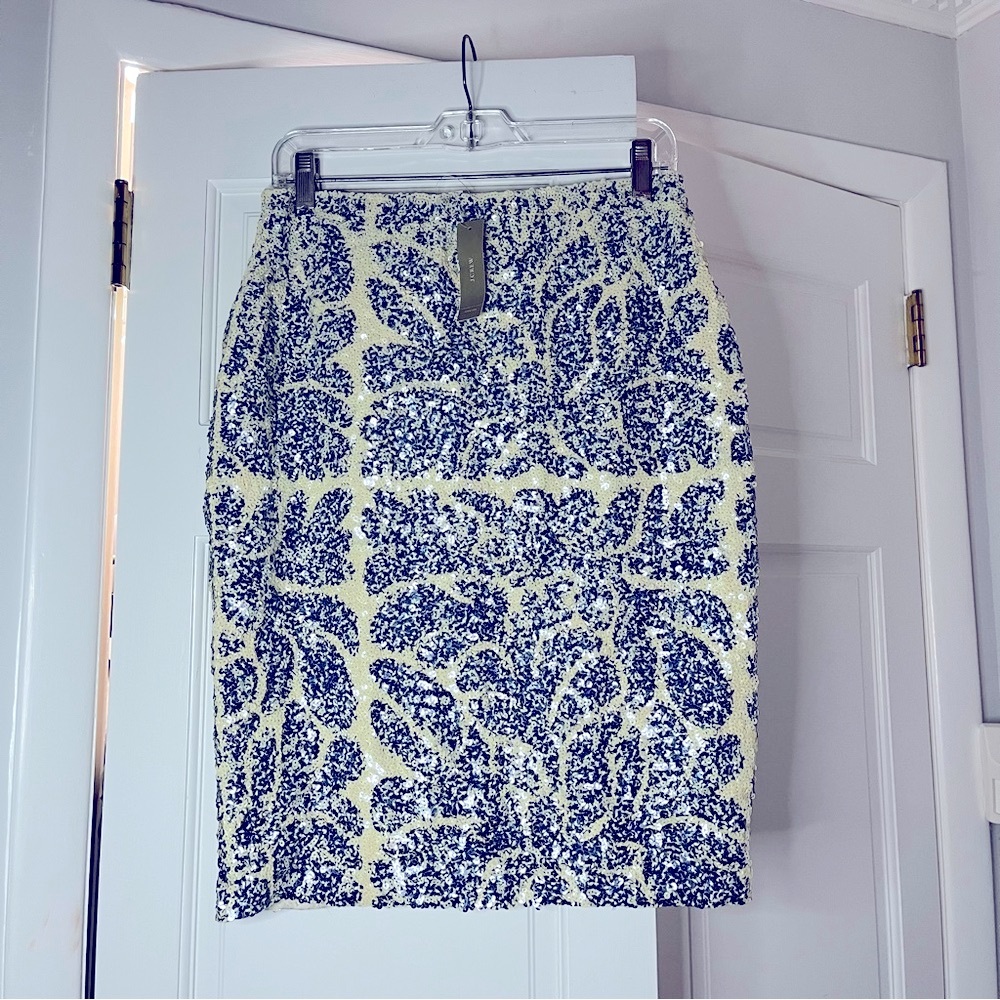 ❄️J Crew Collection Navy and Cream Sequins Pencil Skirt